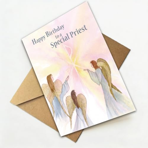 Priest Birthday Card WX-452 with Psalm 139:14, Angel Design, 5x7 Inch