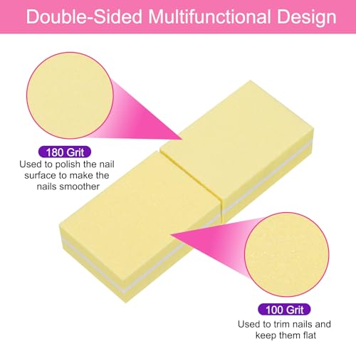 HARFINGTON Mini Nail Buffers 100/180 Grit Sanding Blocks 20pcs Yellow