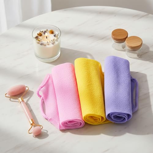 Cobee 3 Pcs Exfoliating Back Scrubber with Handles Nylon Stretchable Shower Bath Towel