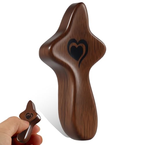 Handmade Olive & Walnut Wood Pocket Cross for Prayer & Stress Relief
