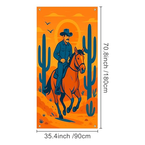 BlissYard Western Door Cover 35x71 Inch Cowboy Party Backdrop