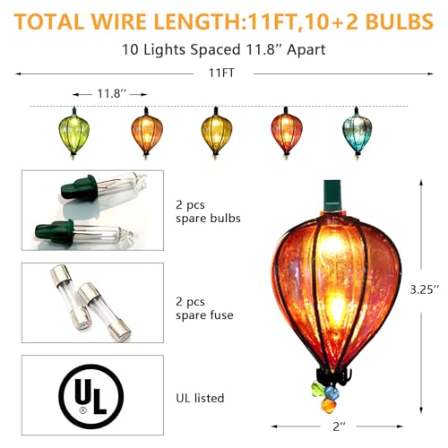 11FT Multicolor String Lights with 10 Bulbs, Waterproof Connectable LED Decor