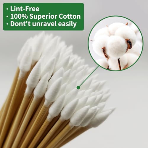 ILANSIN 6-Inch Pointed Cotton Swabs 200PCS - Biodegradable Bamboo Cotton Buds for Gun Cleaning and Precision Detail