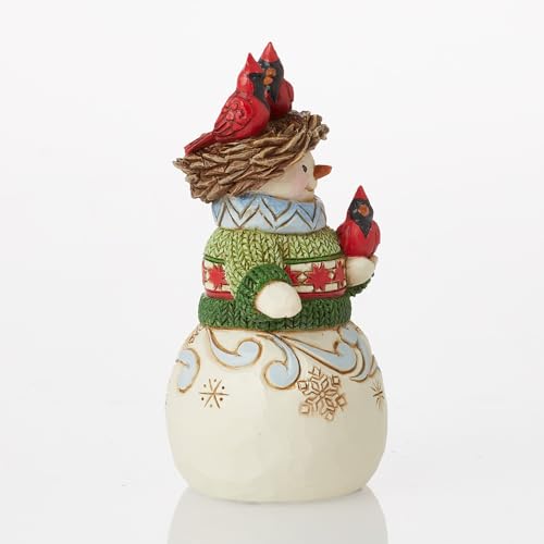 Enesco Jim Shore Heartwood Creek Snowman with Nest on Head Figurine, 3.54 Inch, Multicolor