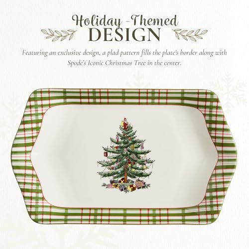 Spode Christmas Tree Checkered Porcelain Collector Tray Holiday Serving