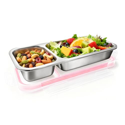 Stainless Steel Bento Box Set - 2 Compartments in Pink