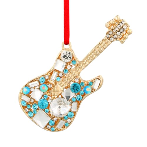 D4DREAM Blue Metal Guitar Christmas Tree Ornament with Crystals