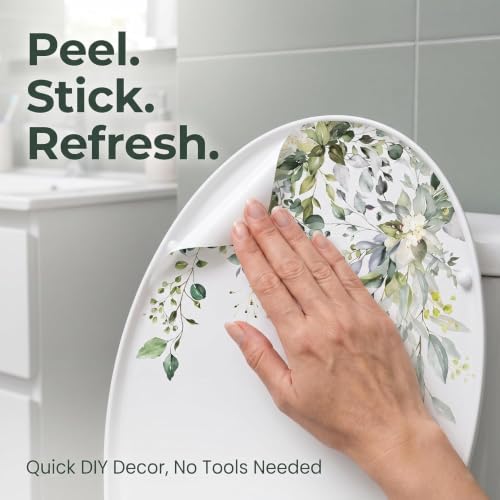 Green Leaf Floral Toilet Lid Decal - Waterproof Self-Adhesive Bathroom Decor