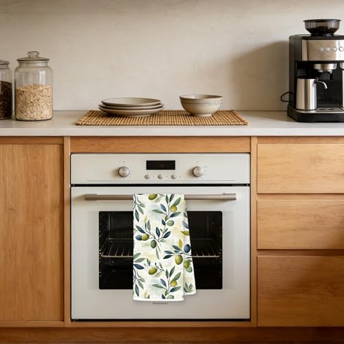 Mediterranean Olive Green Kitchen Towel 16x24 in - Plants Towel I Design