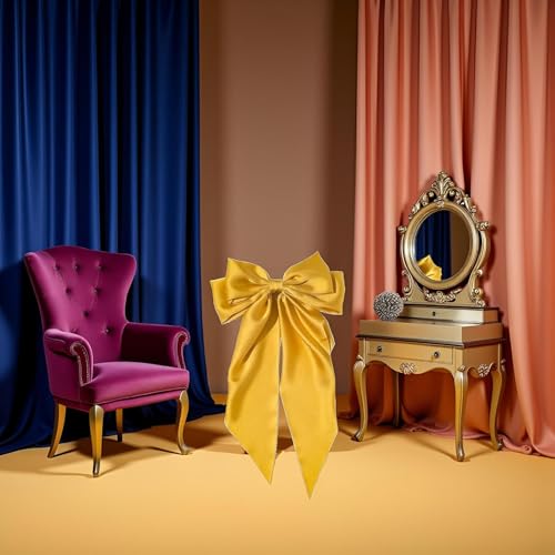 Jumbo Satin Bow Hair Clip with Long Tails Yellow Barrette