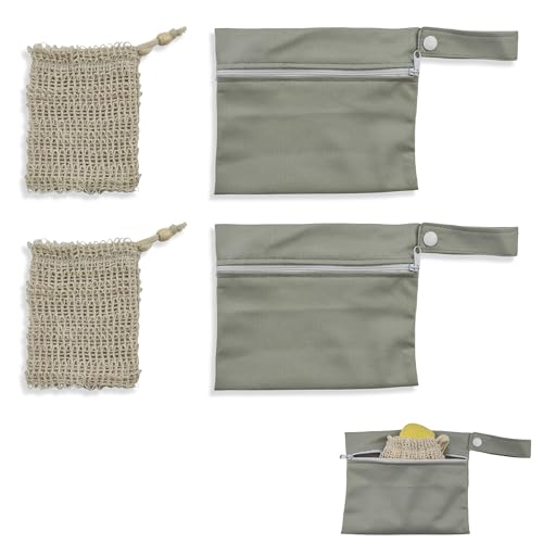 2Set Travel Soap Bar Case - 2 Soap Bags & 2 Foaming Nets,Waterproof & Leakproof Bag With Natural Cotton-Linen Soap Foaming Net,Portable Quick-Dry Waterproof Bag for Travel & Camping