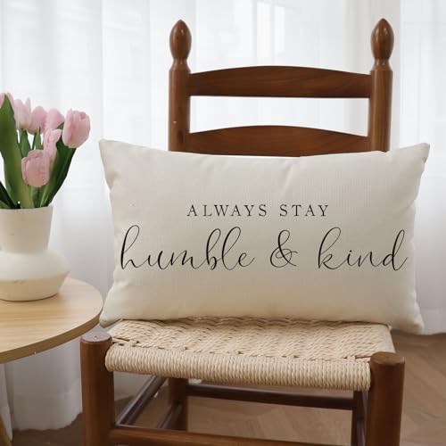 Always Stay Humble and Kind Throw Pillow Cover - 12x20 Inch Farmhouse Cushion