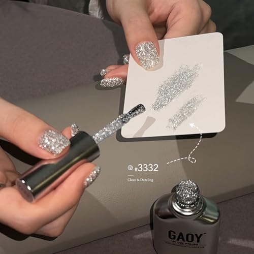 GAOY Silver Reflective Glitter Gel Nail Polish 16ml Crystal Diamond