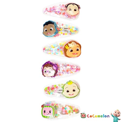 Cocomelon Hair Clips for Girls - 6pc Magical Confetti Snap Clips