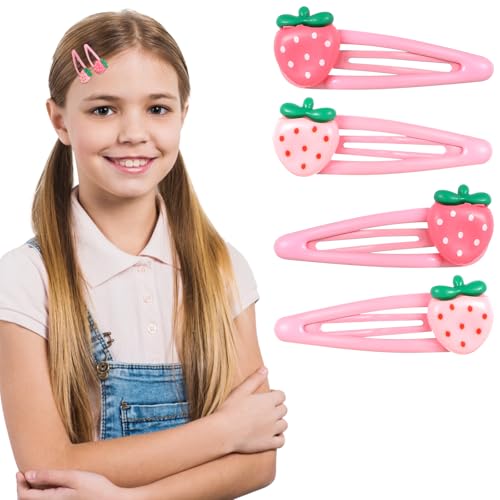 Mabor Pink Strawberry Hair Clips 4-Piece Cute Resin Barrette Set