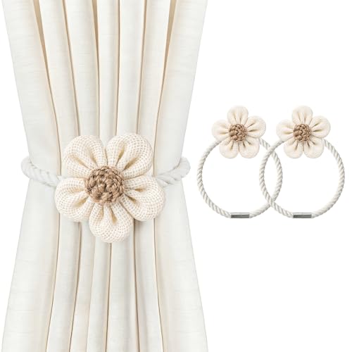 Cream Magnetic Curtain Tiebacks - 2 Pcs Boho Holdbacks