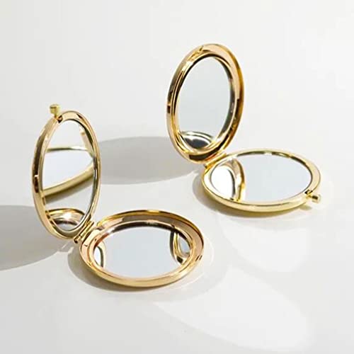 Compact Pocket Makeup Mirror - 2.75 Inch Gold Travel Mirror with 1X/2X Magnification