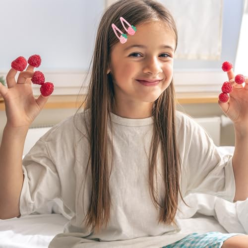 Mabor Pink Strawberry Hair Clips Set, 4Pcs Resin Snap Barrettes for Girls