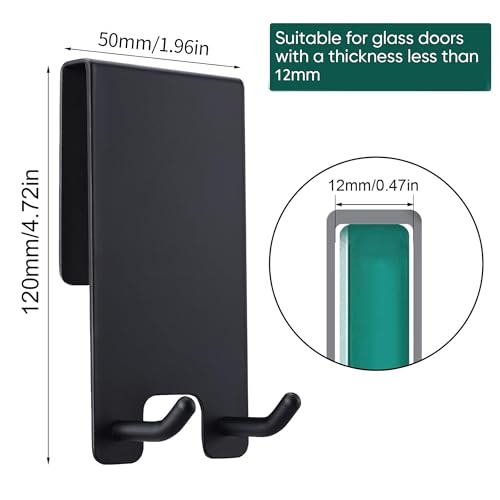 Taozun Black Shower Door Hooks for Frameless Glass - 2 Pack Stainless Steel
