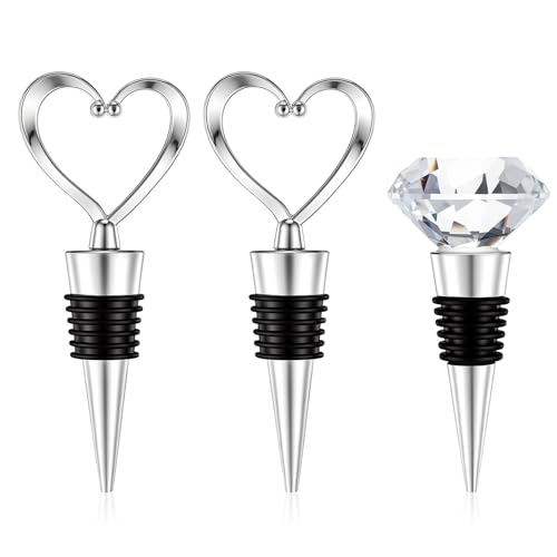 3-Pack Silicone Wine Stoppers with Heart & Diamond Design