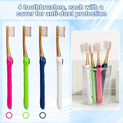 PRASBURR Kids Soft Bristle Toothbrush 4-Pack with Caps Space Theme