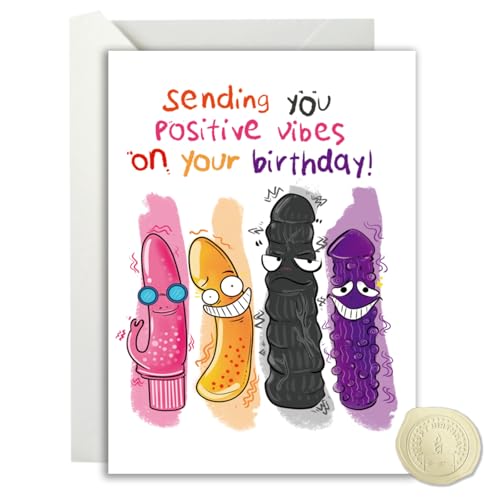 Funny Positive Vibes Birthday Card for Women - Rude Humor for 50th, 60th, 70th