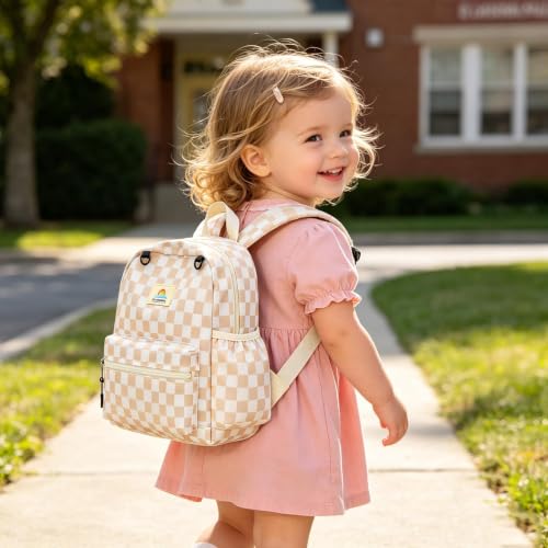 STEAMEDBUN Brown Checkerboard Toddler Backpack 12" - Ages 2-4
