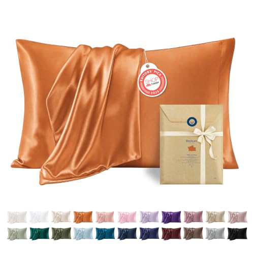 Bedsure Satin Pillowcase Set of 2 - Silky Orange Pillow Covers for Hair & Skin, 20" x 26"