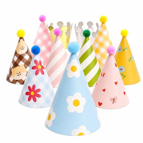 Olen Kids Party Hats 11-Pack with Pom Poms - Birthday Party Supplies