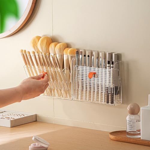 Clear Wall-Mounted Makeup Organizer with 16 Slots - MORNITE