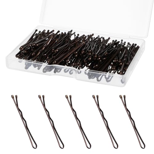 150 Count Mini Bobby Pins 1.38 Inch Small Hairpins with Storage Box Brown