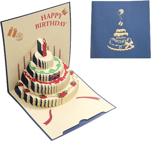 3D Pop-Up Birthday Cake Greeting Card with Envelope for Friends and Family
