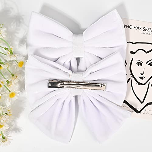 Velvet Hair Bows Girls 6" 2PCS Big White Fall bow Alligator Clips for