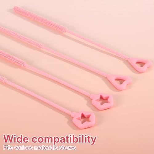 Penitue Silicone Straw Cleaner Brushes - 4 Pack, Pink Star & Heart