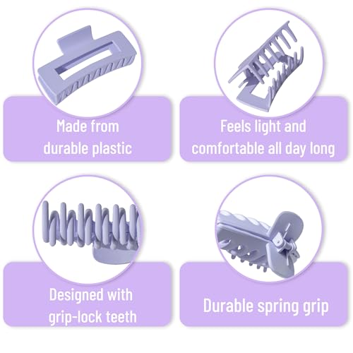 Ms. Pen Large Hair Claw Clips, 4.3 Inch Matte Purple 8 Pack