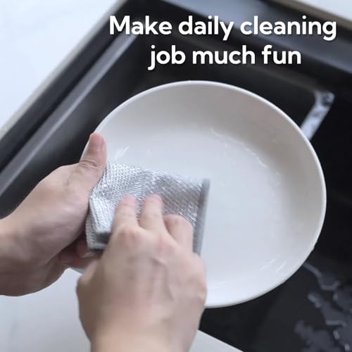 6 Pack Non-Scratch Wire Dish Cloths - Triple-Layer Kitchen Scrubbers