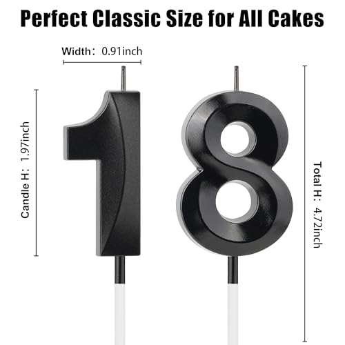 Black Number 18 Birthday Candle 4.7-Inch Glossy Cake Topper
