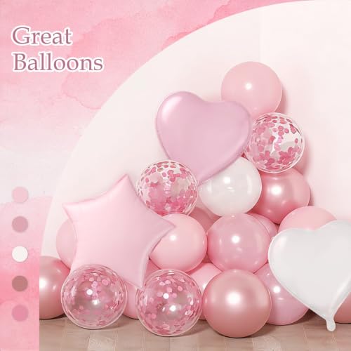 Pearl Pink Birthday Decorations Set with Foil Balloons and Banner