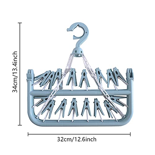Folding Laundry Hanger with 32 Clips - Scandinavian Blue Drying Rack