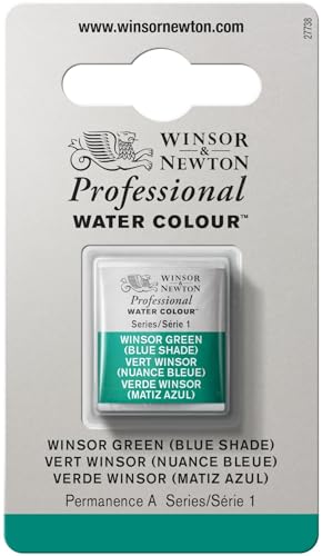 Winsor & Newton Professional Watercolor Half Pan - Winsor Green Blue Shade, Transparent, Single Pigment