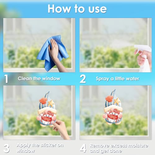 Hianjoo 93 Pcs Summer Beach Gnome Window Clings - Ocean Decor