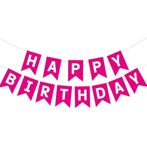 Happy Birthday Banner - Rose Pink with White Letters for Party Decor