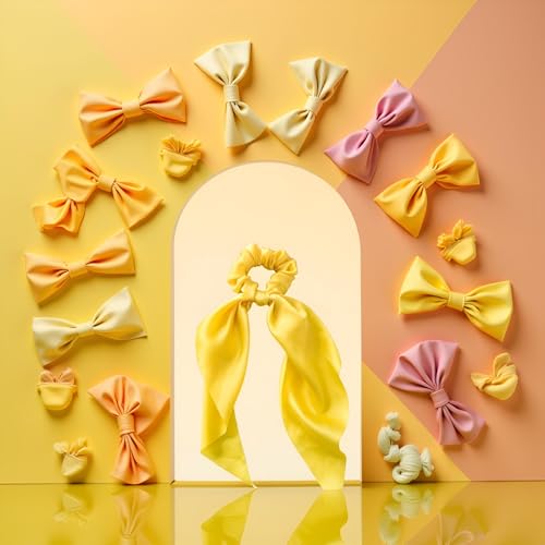 Yellow Satin Bow Scrunchies 2-Pack Ribbon Hair Ties