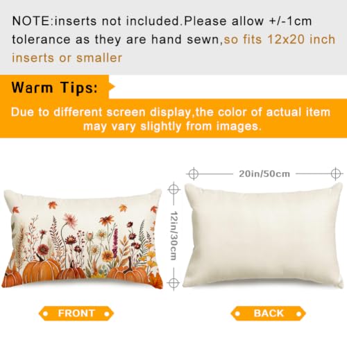 Floral Pumpkin Fall Pillow Cover 12x20 - Machine Washable