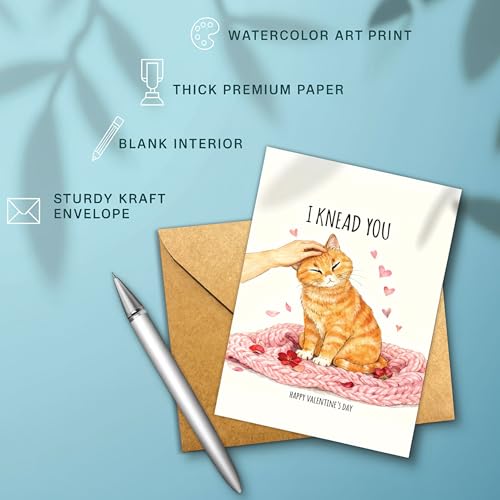 I Knead You Cat Valentine Card - Cute Orange Tabby Pun Greeting