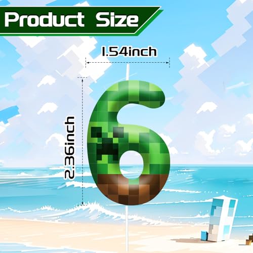 Pixel Birthday Candle Number 6 - Fun Cake Party Decor