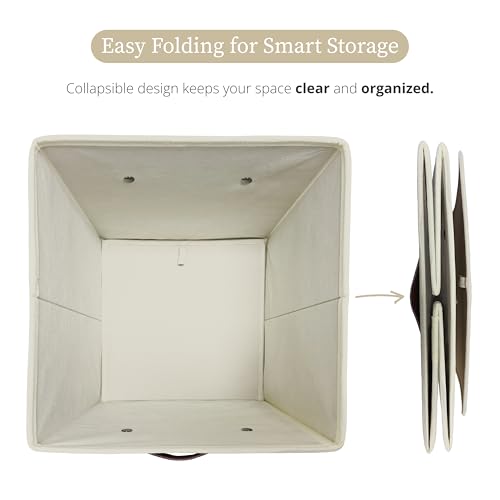 DECOMOMO Fabric Storage Bins - 10.5" x 11" Cube Bins with Labels (2pcs, Beige)