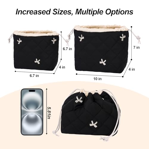 SXS LACONIC Quilted Drawstring Makeup Bag - Cute Coquette Cosmetic Pouch