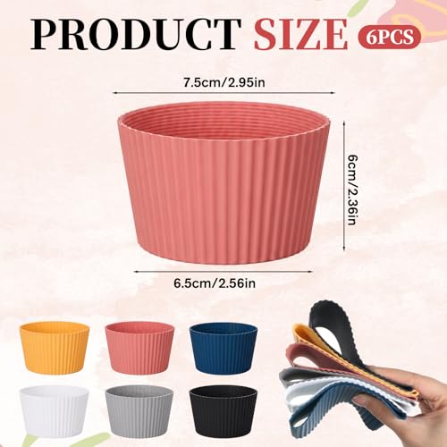 6-Pack Reusable Silicone Cup Sleeves, Heat-Resistant Tumbler Covers