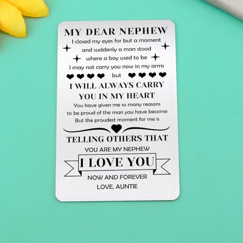 Nephew Gift Card from Aunt - Meaningful Stainless Steel Wallet Card for Birthday Christmas Graduation